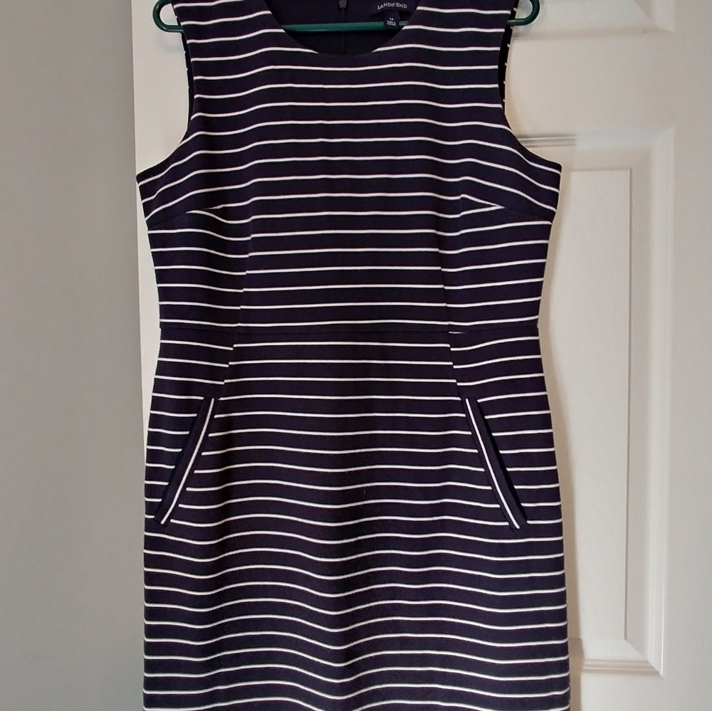 Land's End, White Stripes on Navy, Size 12